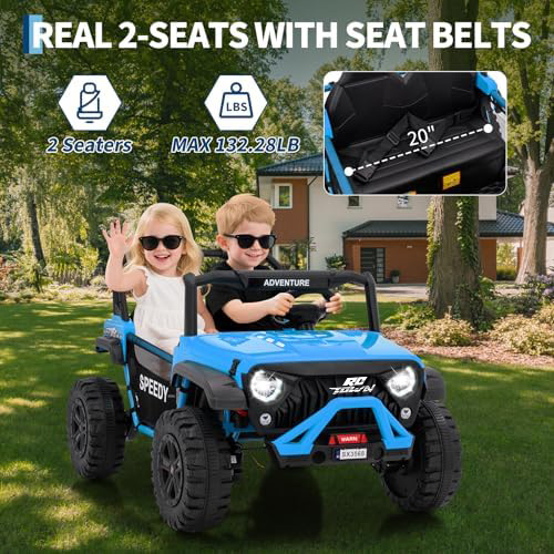RCTOWN 2 Seater Ride on Car for Kids, 24V Ride on Toy, Fast 4.97MPH Truck, 4WD Kids Electric Vehicles with Remote Control, Spring Suspension, Front & Behind LED Lights, Dual Storage, 3 Speeds, Music, White