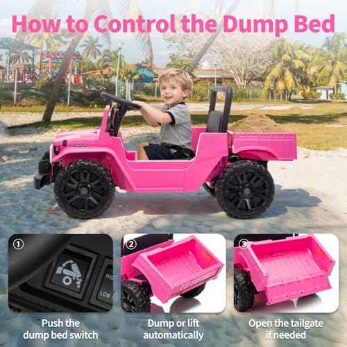 RCTOWN Licensed Toyota Ride on Truck, 12V Kids' Electric Car with Parent Remote Control Ride on Car with Truck Bed Storage, Safety Belt, Soft Braking, Suspension,