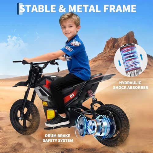 RCTOWN 24V Electric Dirt Bike for Kids, 350w Electric Motorcycle for Kids - Up to 13.67Mile/h Long-Range, Ride on Motorcycle with Rear Wheel Suspension, 12 Miles Range, Twist Grip Throttle, Rubber Tire
