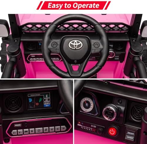 RCTOWN 12V Ride on Car for Kids, Licensed Toyota Ride on Truck, Battery Powered Electric Kids Car with Remote Control, Music, LED Lights, Suspension System, Double Doors, Safety Belt,Ride On Toy,Pink