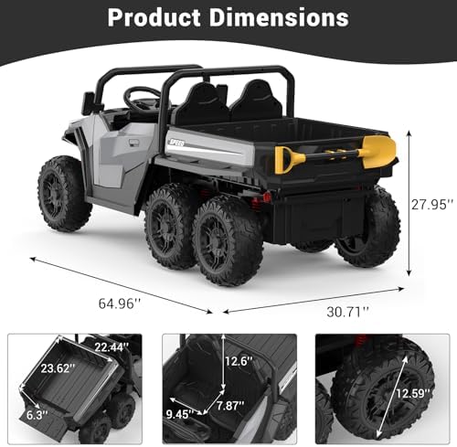 RCTOWN 24V Ride on Car with Remote Control, Ride on Dump Truck for Kid with Electric Dump Bed, Extra Shovel, Music Player, Key Start for Safety, Gift for Kids