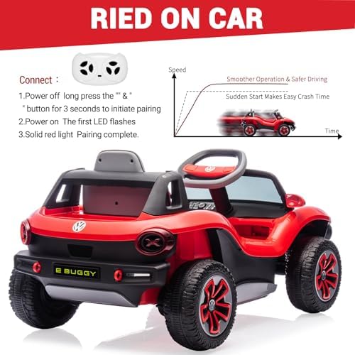 RCTOWN 12V Kids Ride On Car Licensed Volkswagen Beetle Electric Ride On Toy for Toddlers 4 Wheeler Vehicle with Parental Remote, Battery Level Display, LED Lights, USB, Horn, Music, Red