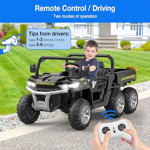 RCTOWN 24V 2-Seater Ride On Dump Truck with Parent Remote Control, 4WD 6-Wheel Electric Car for Big Kids, UTV Style Dump Bed & Music Horn, ASTM/CPSIA Certified (Ages 3+)