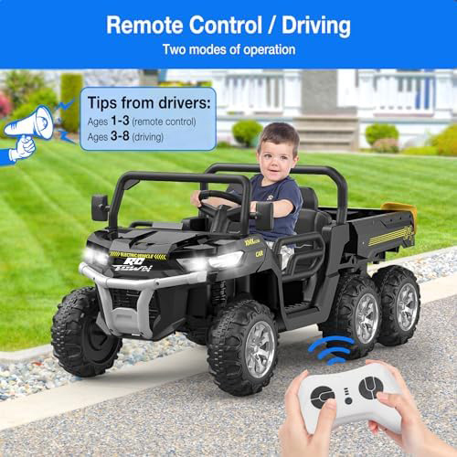 RCTOWN 24V 2-Seater Ride On Dump Truck with Parent Remote Control, 4WD 6-Wheel Electric Car for Big Kids, UTV Style Dump Bed & Music Horn, ASTM/CPSIA Certified (Ages 3+)