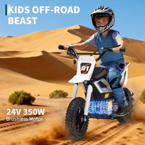 RCTOWN 24V Electric Dirt Bike for Kids, 350w Electric Motorcycle for Kids - Up to 13.67Mile/h Long-Range, Ride on Motorcycle with Rear Wheel Suspension, 12 Miles Range, Twist Grip Throttle, Rubber Tire