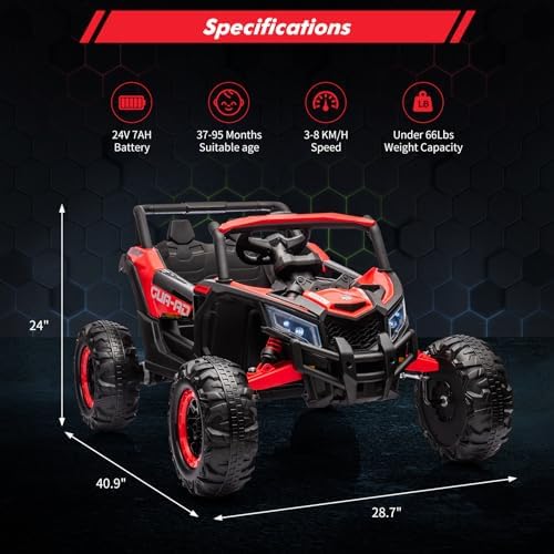 RCTOWN 24V Ride On Car for Kids w/Remote Control, Battery Powered Off-Road UTV, 400W Motors,19" Spacious Seat, 4 Shock Absorbers, 4.5 Mph Max Speed, Music, LED Lights, Electric Car for Big Kids, Blue