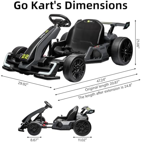 RCTOWN 24V Electric Go Kart,300W Powerful Drift Kart for Kids, Electric Pedal Kart,with 300W Strong Motor, Drift/Sport Mode, Big Battery, Eva Tire,Length Adjustmen for Outdoor Racing Toy-Green