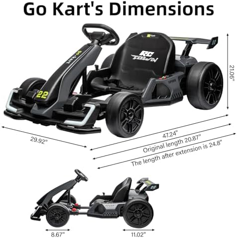 RCTOWN 24V Electric Go Kart,300W Powerful Drift Kart for Kids, Electric Pedal Kart,with 300W Strong Motor, Drift/Sport Mode, Big Battery, Eva Tire,Length Adjustmen for Outdoor Racing Toy-Green