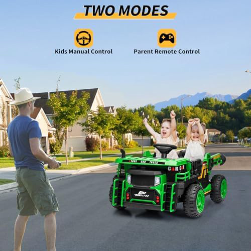 RCTOWN 24V Kids Ride On Dump Truck with R/C, 2 Seater Electric Car - 2WD/4WD Powerful Motors, 4.4 Mph, Electric Dump Bed & Shovel, EVA Tires, Music Player, Soft Start, 19" Spacious Seat (Green)