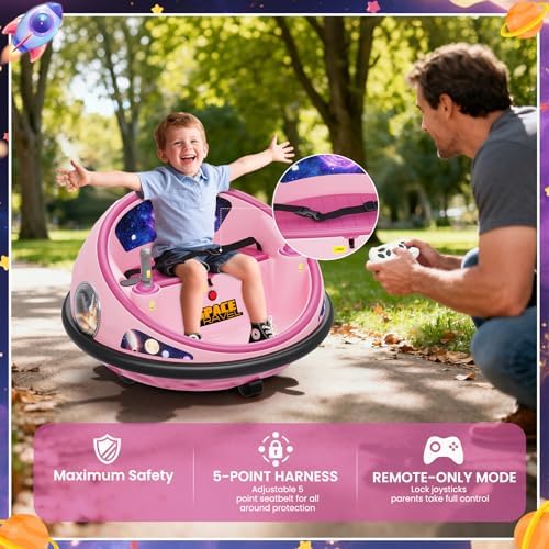 RCTOWN Electric Bumper Car with Remote Control, 360 Spinning Ride-on Vehicle, Rechargeable Indoor Outdoor Kid Car with LED Lights & Soft Bumper C Fun Gift (Pink)