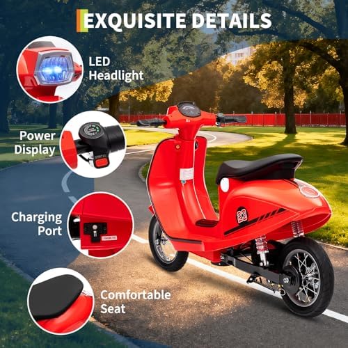 RCTOWN Motorcycle for Kids - 24V Electric Moped Scooter for Kids 8-14- Electric Scooter with Seat for Children - Ride On Toy with LED Light for Girls