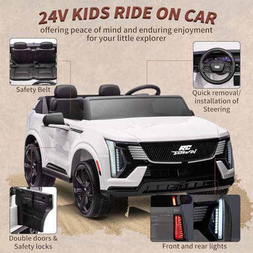 RCTOWN 24V Ride On Car, Licensed Cadillac Battery Powered Electric Vehicle w/Remote Control, 2 Seater, 4-Wheel Shock Absorbers, Smooth Start, Music, LED Lights for Boys Girls