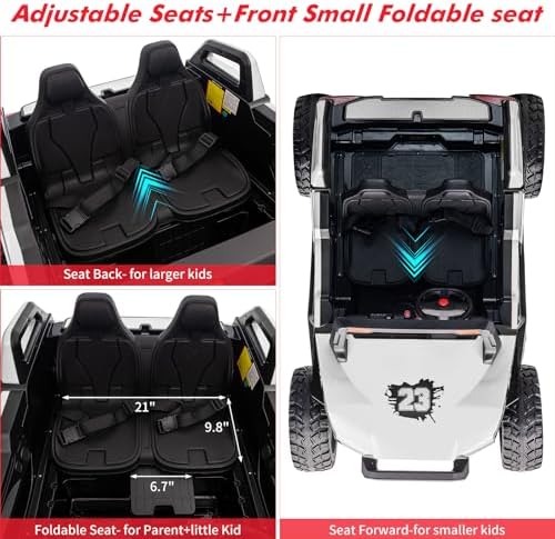 RCTOWN 24V 2 Seaters Ride On UTV with Remote Control, Battery Powered Extra Large Ride Car Toy for 2 Kids, 2 Seats+One More Foldable Seat, 15.4" Eva Wheels Off-Road with Music, Light for 3-8 Years,White