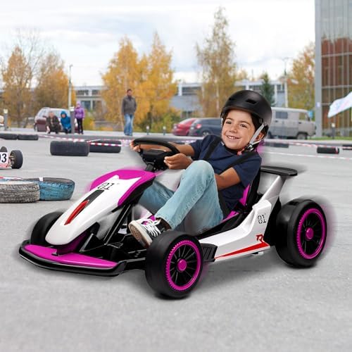 RCTOWN Go Kart for Kids, 24V Drift Kart with 2X200W Strong Motor, 7AH Big Battery, Electric Pedals, Electric Go Kart Outdoor Race Toy Pink