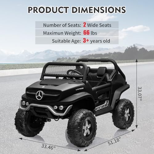 RCTOWN 24V Ride On Truck Car for Kids 2 Seater Licensed Mercedes Benz Toddlers Electric Car Ride On Toy with Remote Control, Trunk, Battery Display, Spring Suspension, Led Lights, USB&Music, Black
