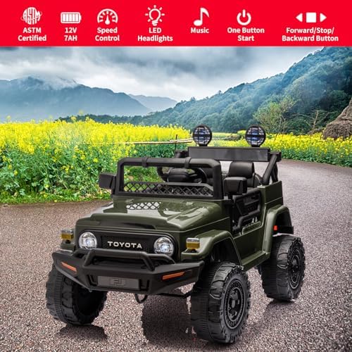 RCTOWN 12V Ride on Truck Car, Licensed Toyota Kids Electric Vehicle Car with Remote Control, Battery Power, Music, LED Lights, Spring Suspension, 3-8 Years Old Boy Girl Gift, Green