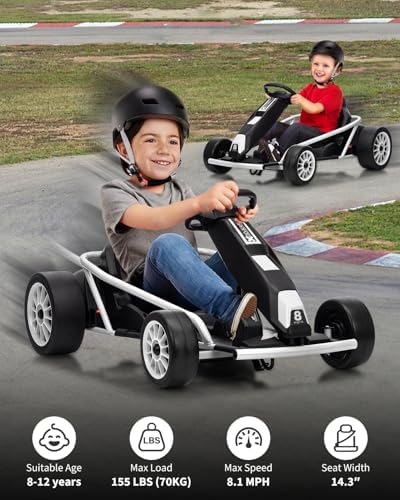 RCTOWN 24V Go Kart for Kids 8-12 Years, 300W*2 Extra Powerful Motors, 9Ah Battery 8.1MPH High Speed Drifting with Power Display,Music, Horn, Max Load 155Lbs Outdoor Ride On Toy for Teens, New-Version Blue