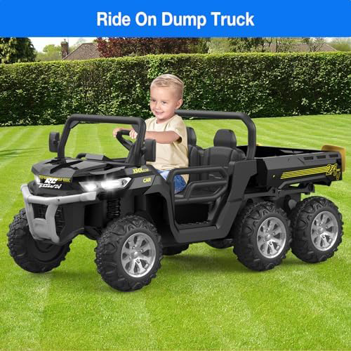 RCTOWN 24V 2-Seater Ride On Dump Truck with Parent Remote Control, 4WD 6-Wheel Electric Car for Big Kids, UTV Style Dump Bed & Music Horn, ASTM/CPSIA Certified (Ages 3+)