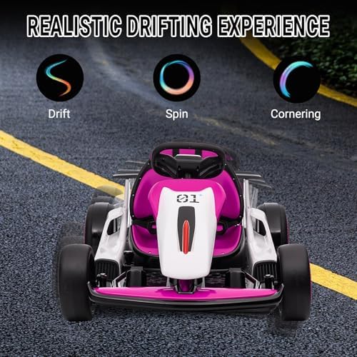RCTOWN Go Kart for Kids, 24V Drift Kart with 2X200W Strong Motor, 7AH Big Battery, Electric Pedals, Electric Go Kart Outdoor Race Toy Pink