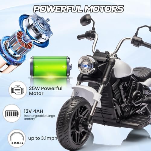 RCTOWN 12V Electric Motorcycle for Kids, 3-Wheel Ride On Toy w/Detachable Training Wheels, Soft Start, Reverse, Headlight, Horn & Music, Battery Powered Kids Motorcycle for Toddler Boy Girl Ages 3-5, Blue