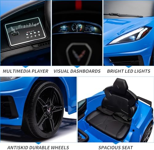 RCTOWN 12V Kids Ride on Car Licensed Corvette Battery Powered Car Toddles Electric Sports Car Toy with Remote Control, Visual Dashboard, LED Lights, Music, Gifts for Boys Girls, Red