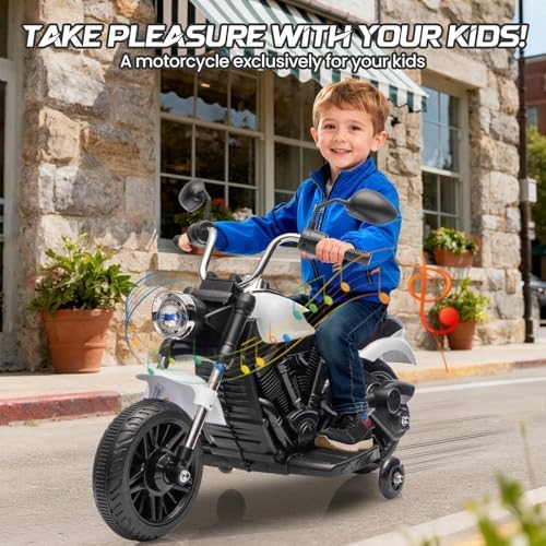 RCTOWN 12V Electric Motorcycle for Kids, 3-Wheel Ride On Toy w/Detachable Training Wheels, Soft Start, Reverse, Headlight, Horn & Music, Battery Powered Kids Motorcycle for Toddler Boy Girl Ages 3-5, Blue