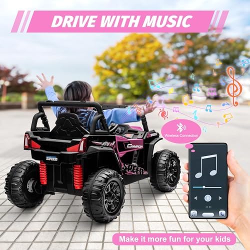 RCTOWN Ride On Car for Kids, 12V Toy Electric Truck UTV with Large Wide Seat and Remote Control, Led Lights, Wireless Connection, Music, 2 Spring Suspension