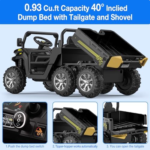 RCTOWN 24V 2-Seater Ride On Dump Truck with Parent Remote Control, 4WD 6-Wheel Electric Car for Big Kids, UTV Style Dump Bed & Music Horn, ASTM/CPSIA Certified (Ages 3+)