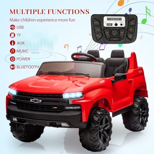 RCTOWN Baby Car 24V 2-Seater Truck Licensed Chevrolet Silverado Ride On Toy w/Parent Remote Control,4xSpring Suspension, Wireless Music, Electric Vehicle Car for Kids Ages 3-8,White