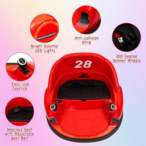 RCTOWN 12V Ride On Bumper Car for Kids Ride on Toy Gifts Toddlers Electric Bumping Car with Remote Control, Battery Display, 360 Degree Spin, LED Lights, Music, Pink
