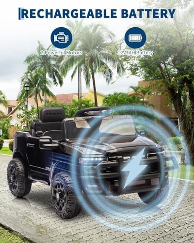 RCTOWN 12V Ride on Truck Car, Licensed RAM Pickup Car w/Remote Control, Battery Powered Electric Car with Music, Spring Suspension, 3 Speeds, LED Lights & All-Terrain Tires, Gift for Boys Girls-Blue