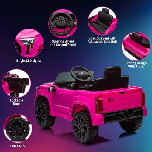 RCTOWN Ride on Truck Car, 12V Licensed Toyota Tundra Ride on Car w/Remote Control, Battery Powered Electric Car with Wear-Resistant Wheels, Spring Suspension, 3 Speeds, LED Lights, Gift for 3+ Kids