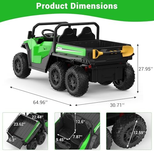 RCTOWN 24V Ride on Car with Remote Control, Ride on Dump Truck for Kid with Electric Dump Bed, Extra Shovel, Music Player, Key Start for Safety, Gift for Kids