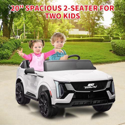 RCTOWN 24V 2 Seater Kids Ride On Car Licensed Cadillac Electric Car Toy for Toddlers Battery Powered Ride On Truck with 2.4G Remote Control, Spring Suspension, Music, LED Lights, White