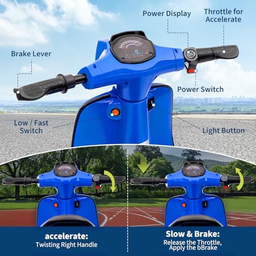 RCTOWN Motorcycle for Kids - 24V Electric Moped Scooter for Kids 8-14- Electric Scooter with Seat for Children - Ride On Toy with LED Light for Girls