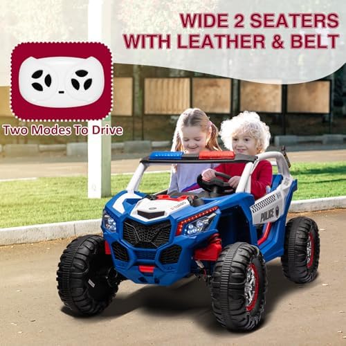 RCTOWN Two Seater 24V Kids Ride on UTV Car, RCTOWN 4WD 300W Motors Powerful Electric Vehicle w/Remote Control, 4 Shock Absorbers, Leather Seats, Music and Lights, Electric Car for Kids, Blue