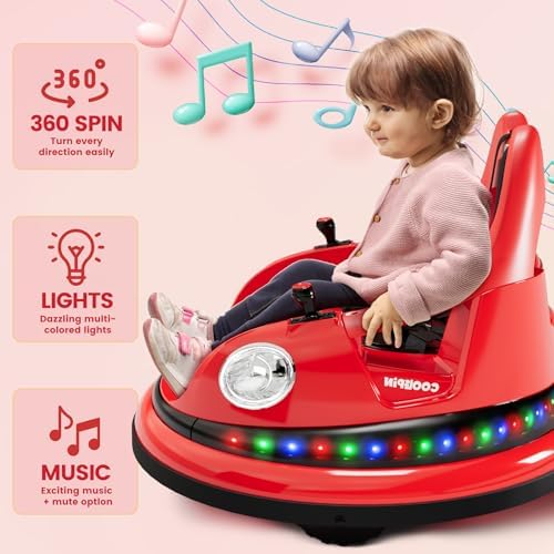 RCTOWN Ride on Bumper Car for Toddlers, 12V Battery Car for Kids W/Parent Remote, 2-Speed, 2 Driving Mode, 360 Spin, Electric Bumping Car with Music & Lights