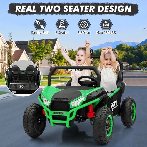 RCTOWN 24V 2 Seater Ride On Car, XXXL Off-Road Utv for Kids w/Metal Frame, 20 Inch Wide Seat, 400W Electric Vehicle Toy Car w/Pop Music, 3 Speeds for Boys and Girls,Green