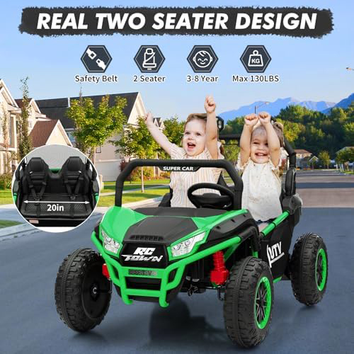 RCTOWN 24V 2 Seater Ride On Car, XXXL Off-Road Utv for Kids w/Metal Frame, 20 Inch Wide Seat, 400W Electric Vehicle Toy Car w/Pop Music, 3 Speeds for Boys and Girls,Green