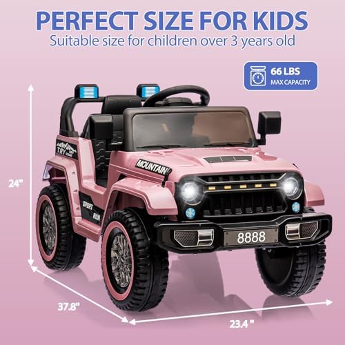 RCTOWN 12V Kids Ride on Truck Car, w/Parent Remote Control, Twin 35w Motors, 3 Speeds, LED Lights, Music & Horn, Spring Suspension, Kids Electric Vehicles Toy for 3-5 Years Old Boys Girls Gift, Light Pink