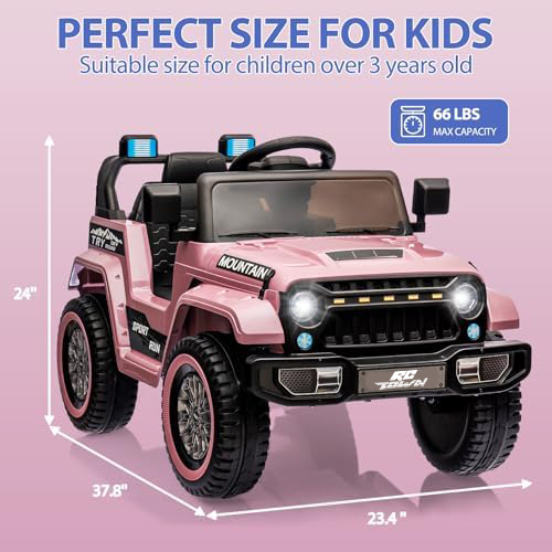 RCTOWN 12V Kids Ride on Truck Car, w/Parent Remote Control, Twin 35w Motors, 3 Speeds, LED Lights, Music & Horn, Spring Suspension, Kids Electric Vehicles Toy for 3-5 Years Old Boys Girls Gift, Light Pink