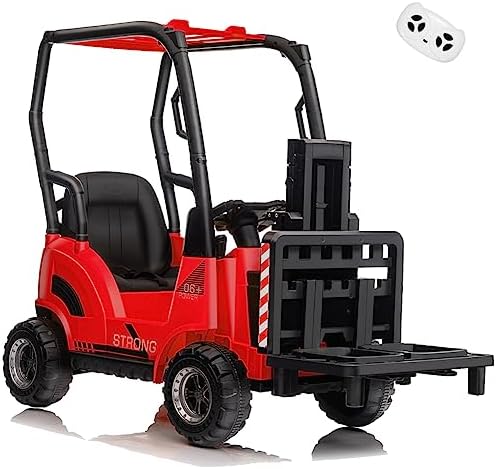 RCTOWN Ride on Forklift Car with Tent, 12V Electric Ride On Car with Liftable Fork and Pallet, High/Low Speed, Music, USB and Low-Power Alarm, Electric Construction Vehicle for Boys and Girls, Yellow