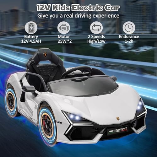 RCTOWN 12V Kids Ride On Car, Licensed Lamborghini Revuelto Electric Car for Kids Over 37 Months, Battery Powered Sports Car Toy with Remote Control, Bluetooth, Headlight, Music, Purple