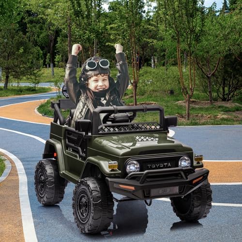 RCTOWN 12V Ride on Truck Car, Licensed Toyota Kids Electric Vehicle Car with Remote Control, Battery Power, Music, LED Lights, Spring Suspension, 3-8 Years Old Boy Girl Gift, Green