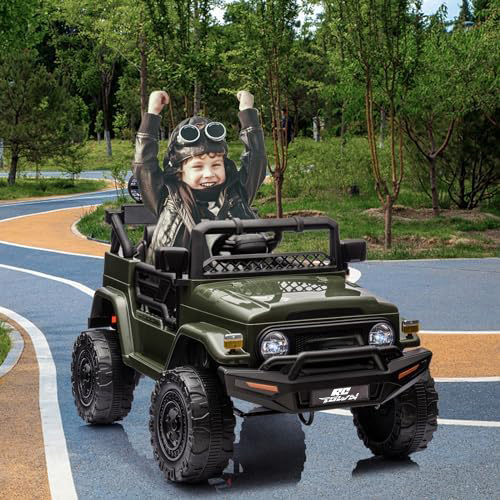 RCTOWN 12V Ride on Truck Car, Licensed Toyota Kids Electric Vehicle Car with Remote Control, Battery Power, Music, LED Lights, Spring Suspension, 3-8 Years Old Boy Girl Gift, Green