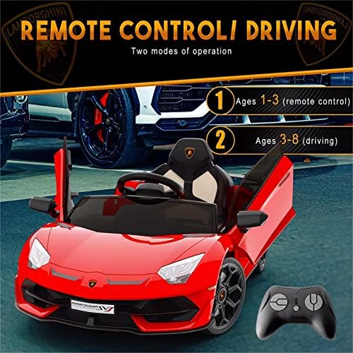 RCTOWN Ride on Car for Kids 12V Licensed Lamborghini Electric Vehicles Battery Powered Sports Car with Control, 2 Speeds, Sound System, LED Headlights and Hydraulic Doors