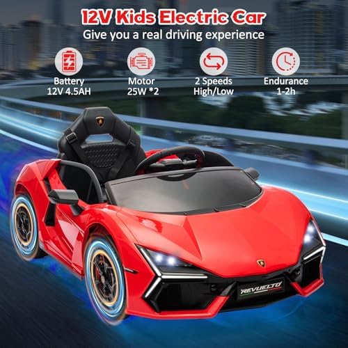 RCTOWN 12V Kids Ride On Car, Licensed Lamborghini Revuelto Electric Car for Kids Over 37 Months, Battery Powered Sports Car Toy with Remote Control, Bluetooth, Headlight, Music, Purple