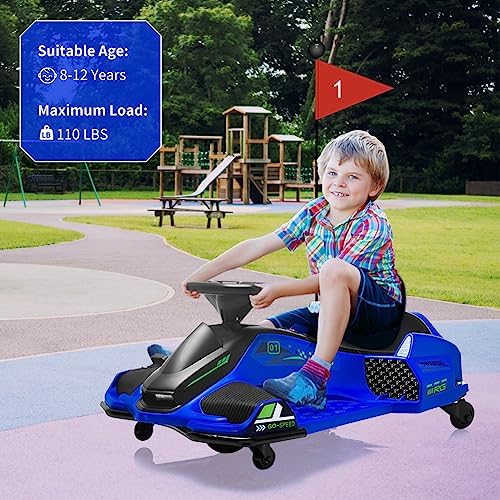 RCTOWN 24V Kids Ride on Drift Car for Kids, Electric Drifting Go-Kart Up to 7.5 mph Variable Speed, Built-in Music,Colorful LED Light,USB,Low-Power Alarm,Red