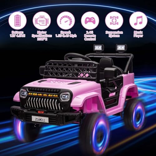 RCTOWN 12V Ride On Car for Kids Electric Vehicle Toddlers Battery Powered Truck Car Toy with Remote Control, 4-Wheel Suspension, Battery Display, LED Lights, Music, for Boys Girls, Red