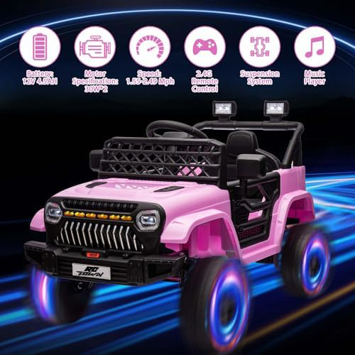 RCTOWN 12V Ride On Car for Kids Electric Vehicle Toddlers Battery Powered Truck Car Toy with Remote Control, 4-Wheel Suspension, Battery Display, LED Lights, Music, for Boys Girls, Red